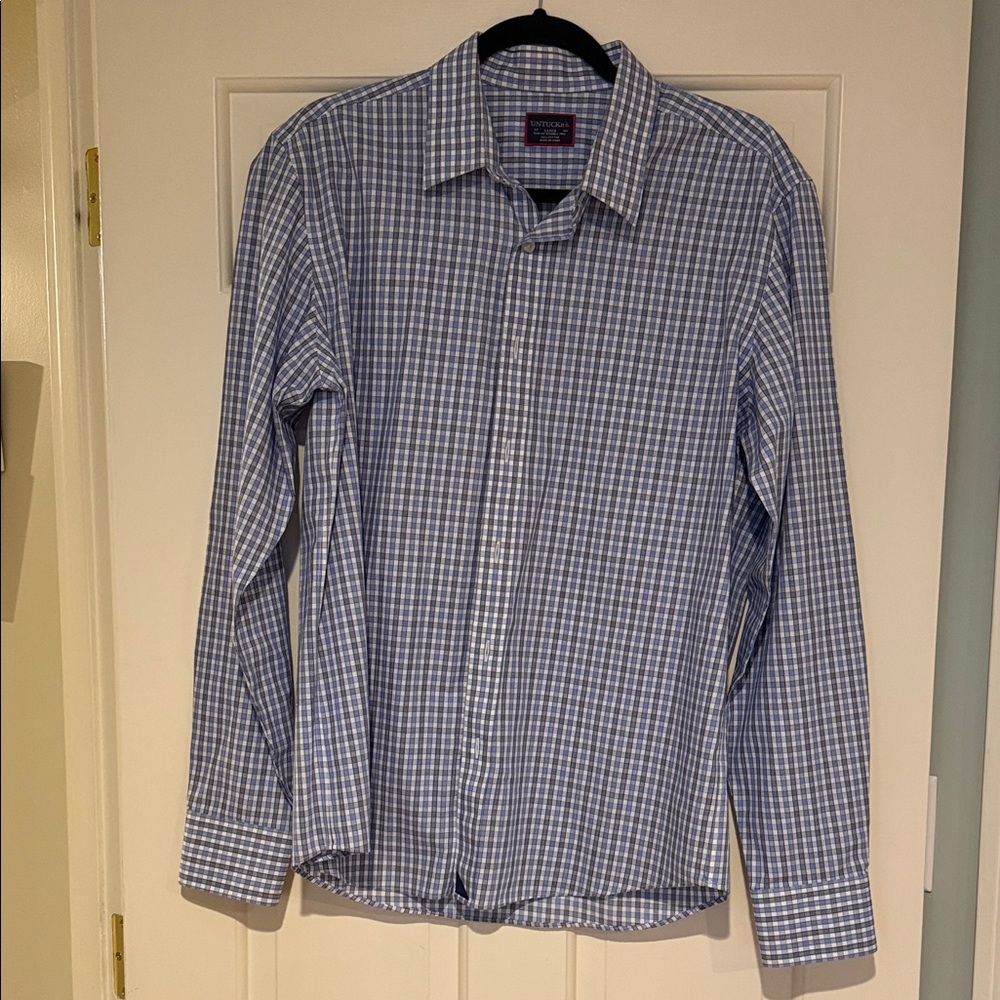 UNTUCKit Men's Blue and White Plaid Shirt